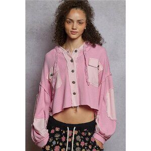 POL Raw Hem Cropped Hooded Jacket